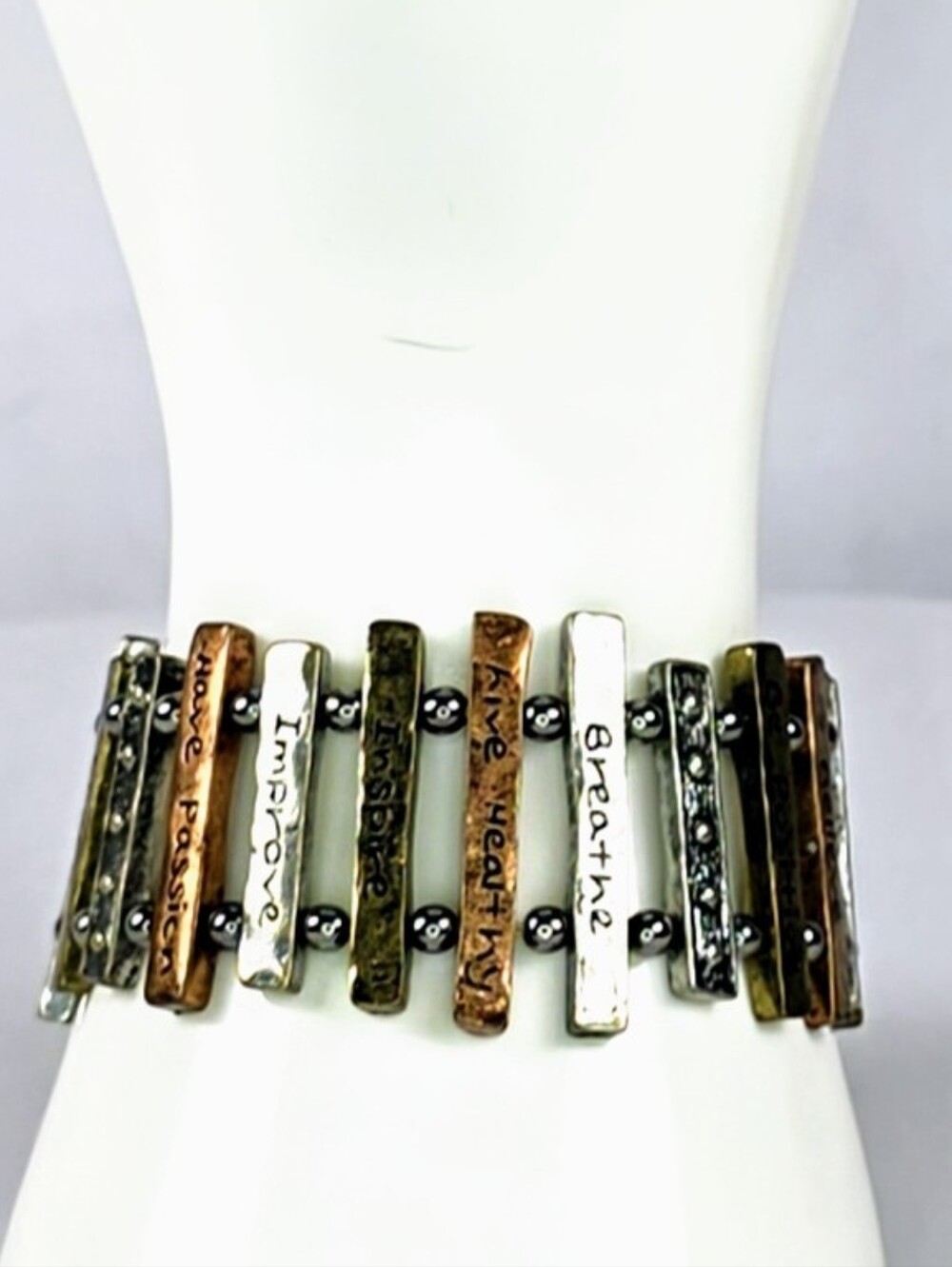 Inspirational Stretch Bracelet Positive Word Beaded Cuff Bracelet